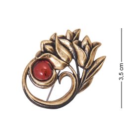 AM-4152 Брошь «Тюльпаны Весна» (латунь, янтарь)