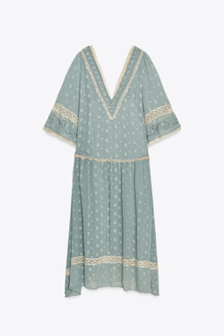 ZARA РОМАНТИЧНОЕ ПЛАТЬЕ МИДИ — ZW COLLECTION, ПУДРОВО-СИНИЙ