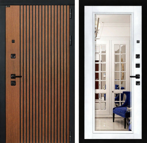 Входная шумоизоляционная дверь в квартиру с большим внутренним зеркалом, монтаж под ключ - 1099