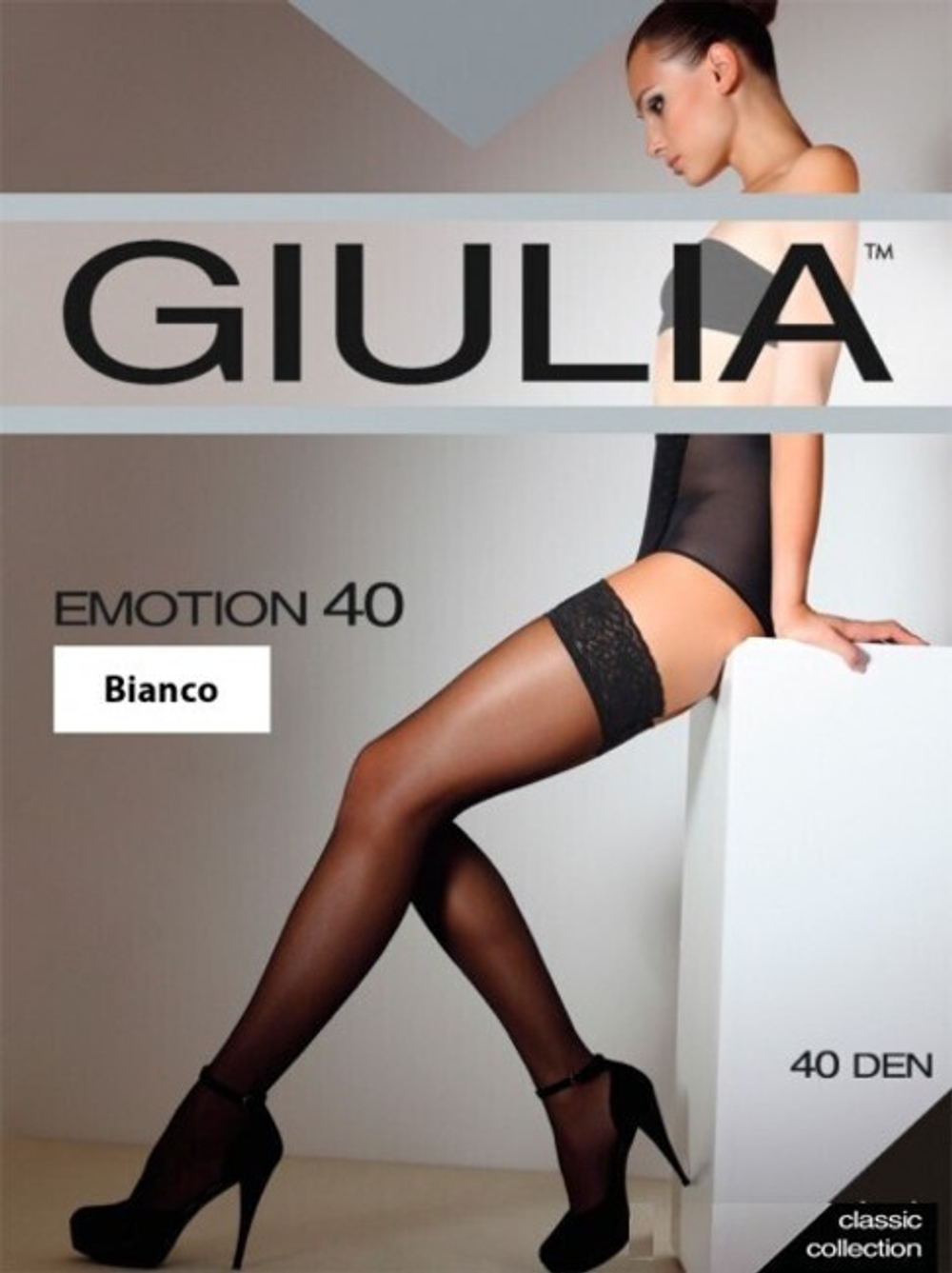 Чулки с самоподдерживающимся кружевом Emotion 40 bianco , 40 den , 1/2 XSS (Цвет: белый)