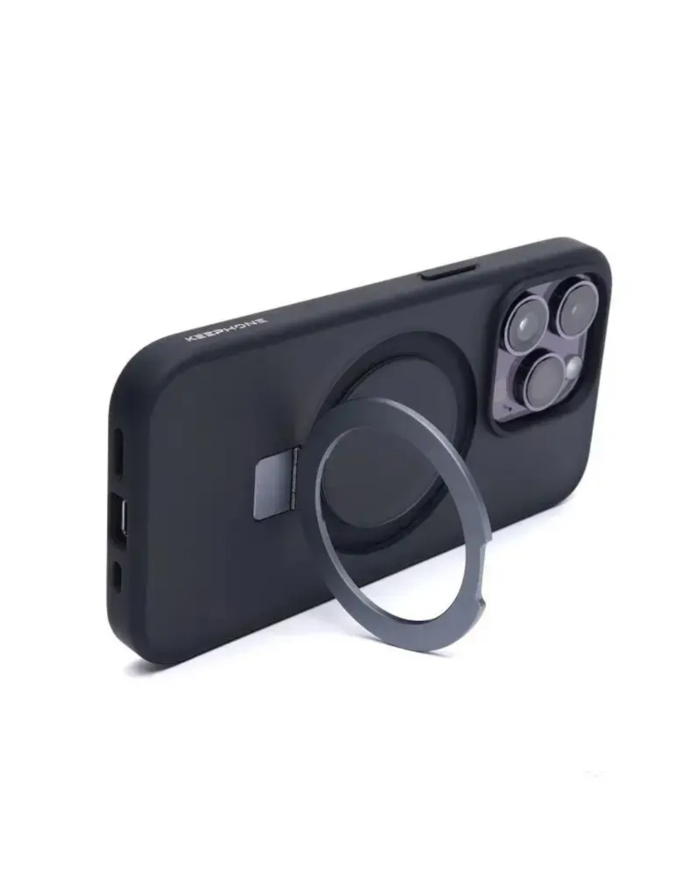 Чехол-накладка Keephone Magico Series Magsafe для Apple iPhone 15 Pro (пластик/кольцо-держатель) матовый (черная рамка)