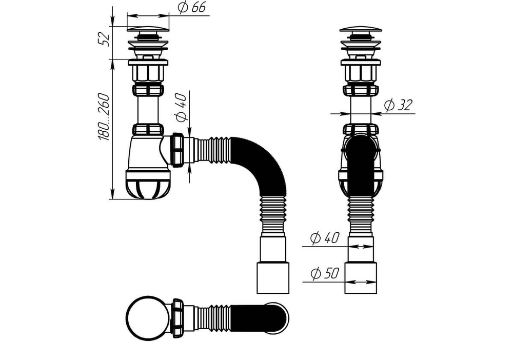 СИФОН ДЛЯ УМЫВАЛЬНИКА 1 1/4 AQUANT КЛИК-КЛАК ГТ 40Х40/50