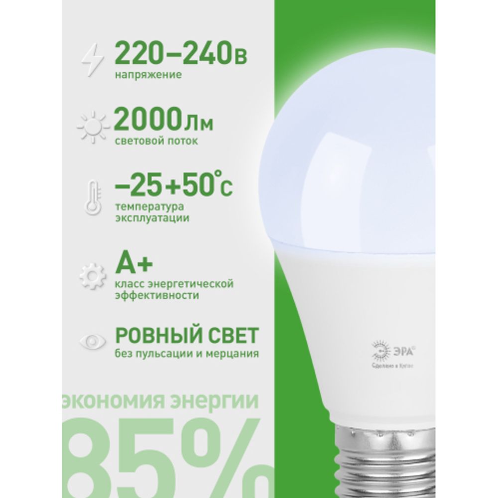 Лампа светодиодная ЭРА GREEN LINE LED A60-20W-865-E27 GL 20Вт груша холодный свет E27 | Лампы cветодиодные Груша (A)