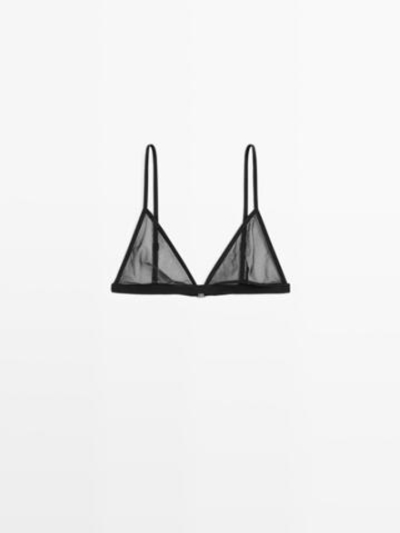 Massimo Dutti Топ-бралетт из полупрозрачной сетчатой ткани с треугольными чашками, черный