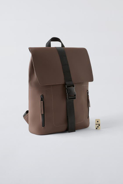 ZARA ПРОРЕЗИНЕННЫЙ РЮКЗАК, КОРИЧНЕВЫЙ