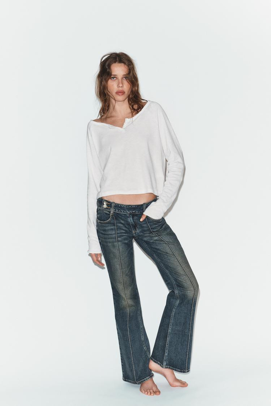 ZARA ДЖИНСЫ TRF BOOTCUT С НИЗКОЙ ПОСАДКОЙ, СИНИЙ