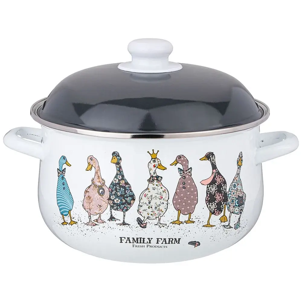 Кастрюля agness эмалированная с эмал.крышкой серия family farm, 5.0 л, 24*14 см