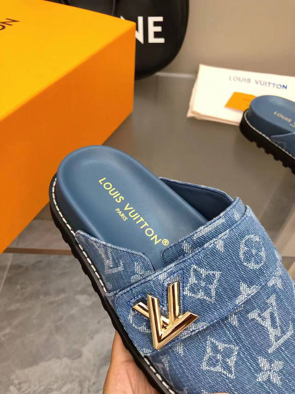 Мюли женские Louis Vuitton Cosy джинсовые в синем цвете