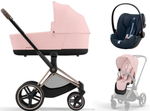 Коляска 3 в 1 Cybex Priam IV Rosegold и автокресло Cloud G i-Size Ocean Blue Plus Peach Pink