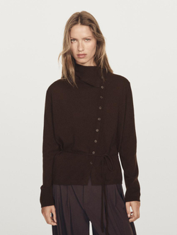 Massimo Dutti Кардиган с высоким воротником из 100% кашемира, шоколадный