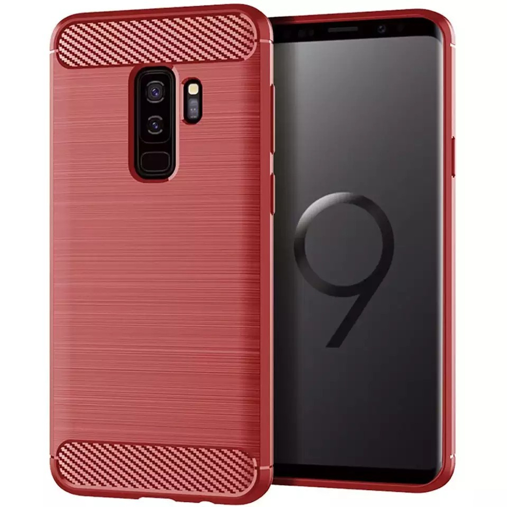 Мягкий чехол красного цвета в стиле карбон для смартфона Samsung Galaxy S9 Plus, серия Carbon от Caseport