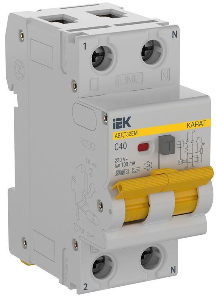 Выключатель автоматический дифференциального тока C 40А 100мА тип A АВДТ32EM KARAT IEK KA-VD14-1-040-C-100-A