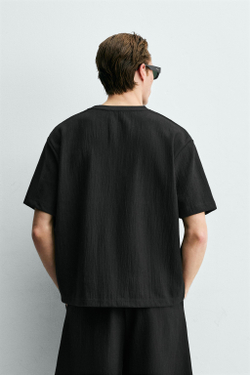 ZARA ФУТБОЛКА RELAXED FIT ИЗ РЕЛЬЕФНОЙ ТКАНИ, ЧЕРНЫЙ