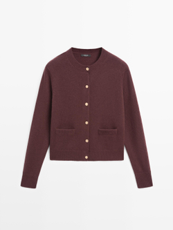 Massimo Dutti Кардиган из трикотажа с золотистыми пуговицами, гранатовый