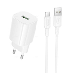 Сетевой адаптер питания BOROFONE BA102A 1USB QC 3.0 + кабель Type-C (белый)
