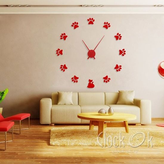 Настенные 3D часы Кошачьи лапки