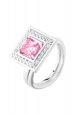 Кольцо сборное из серебра со вставками из розового и бесцветных фианитов