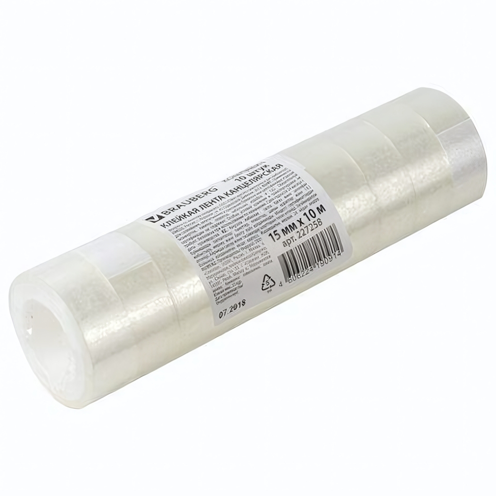 Клейкая лента 15ммх10м, прозрачная (BRAUBERG (Комплект 10шт.)