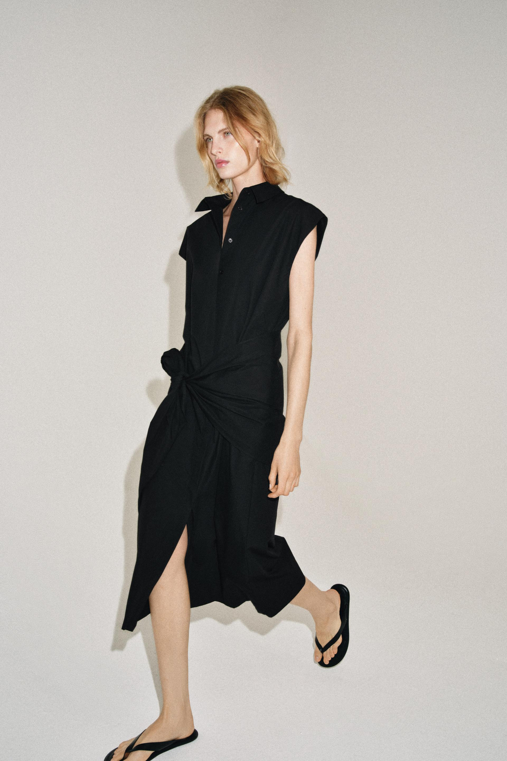 ZARA ПЛАТЬЕ-РУБАШКА С ПОЯСОМ — ZW COLLECTION, ЧЕРНЫЙ