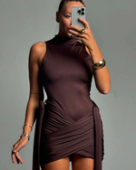 Платье с лоскутками, коричневый