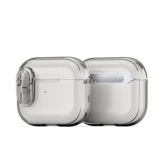 Прозрачный чехол серый тонированный для наушников AirPods 3, серия PECL Series от Dux Ducis, в комплекте с карабином