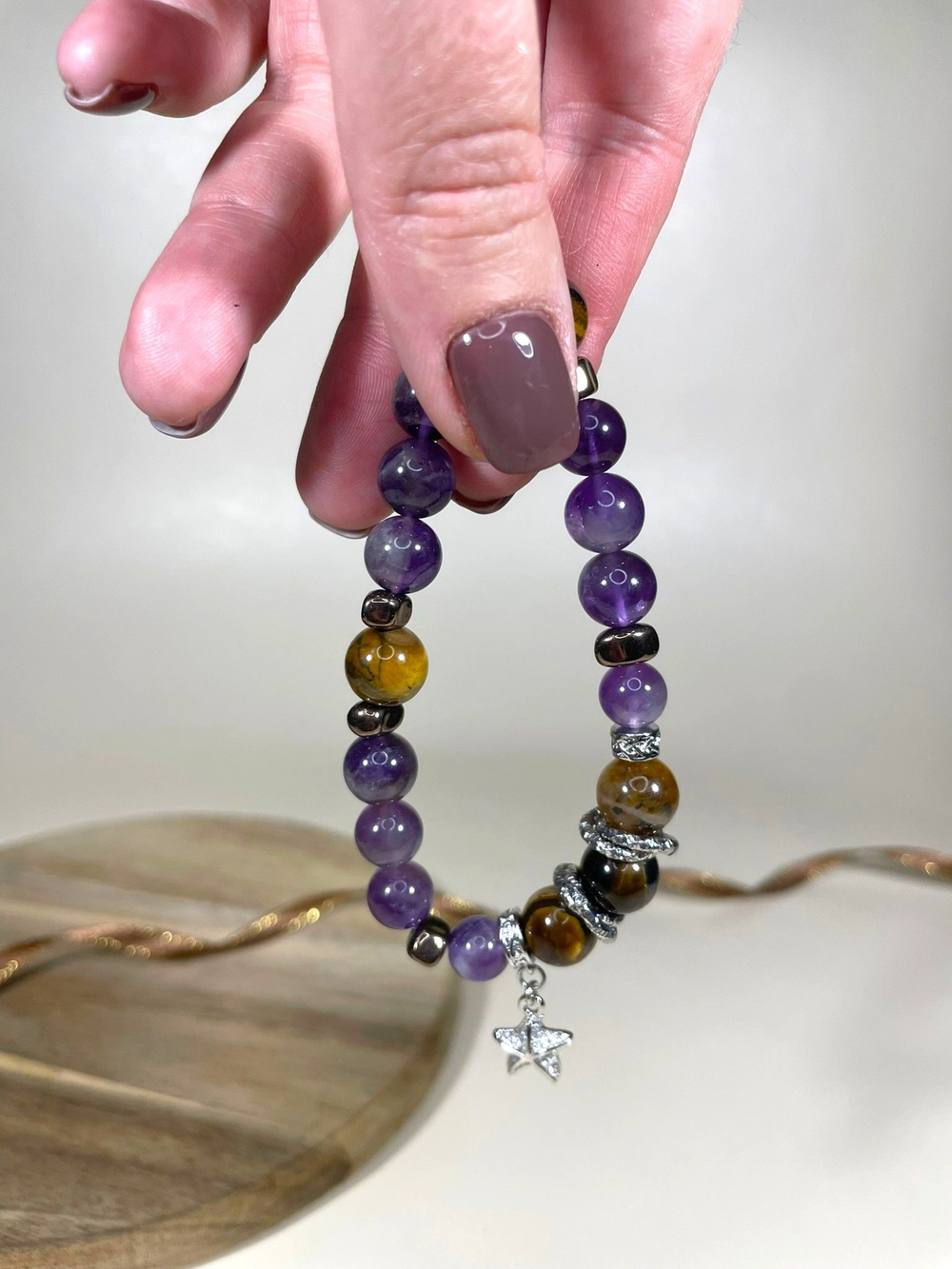 Браслет для Скорпионов, аметист, тигр глаз, гематит