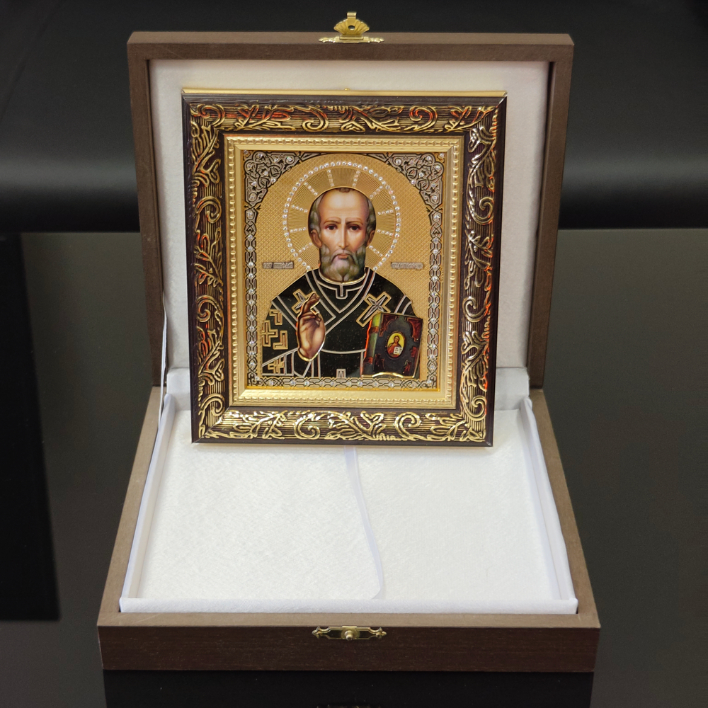 Икона Св.Николай Чудотворец (Златоустовская гравюра) в подарочном футляре