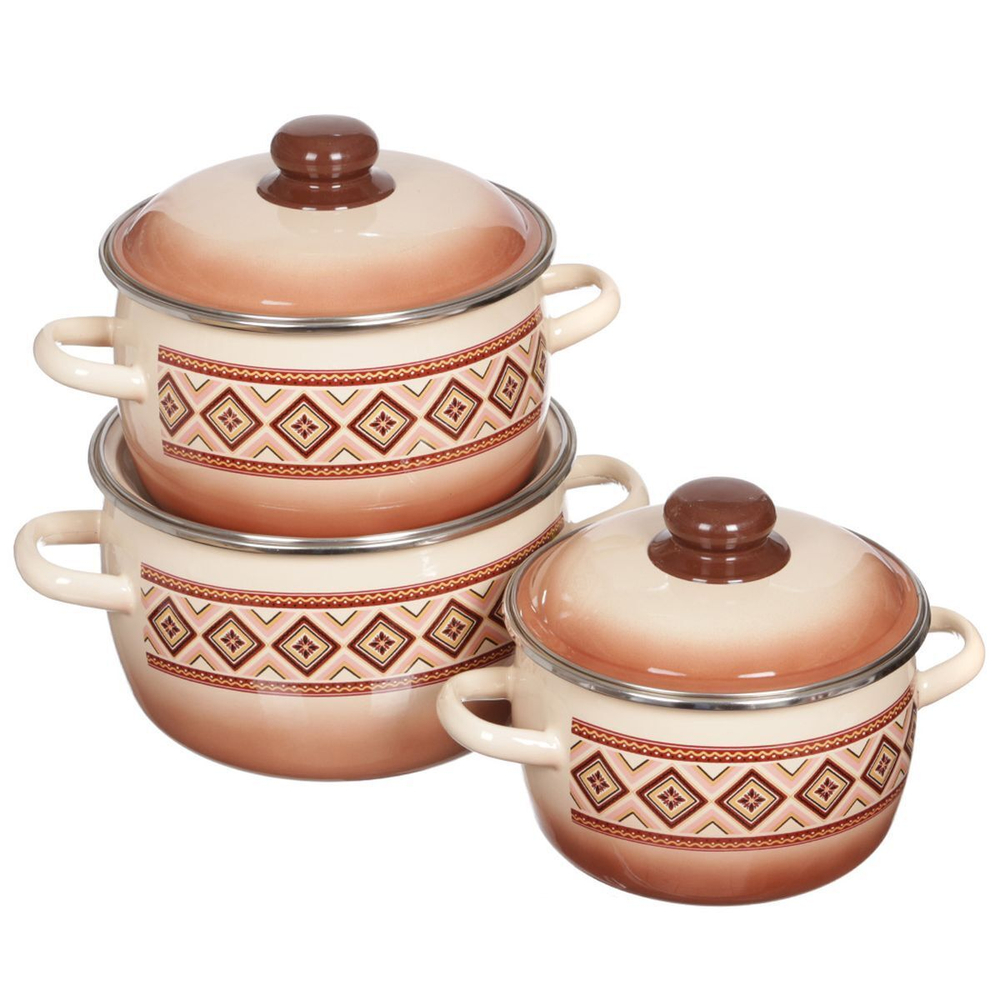 Набор эмалированной посуды 6 пр, кастрюли 2,3,4 л, СтальЭмаль, Шоколад, 7KA021M