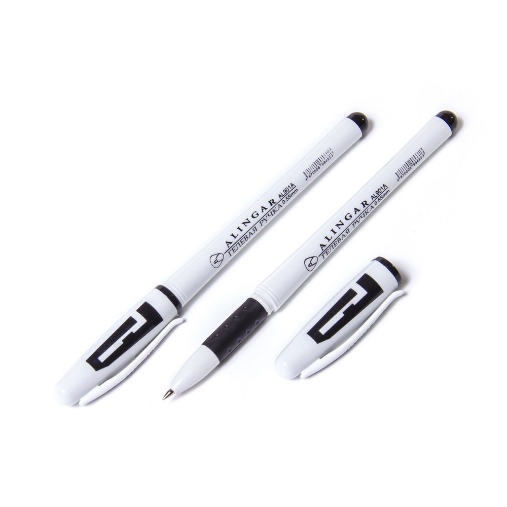 Ручка гелевая Alingar, "Sample", 0,55 мм, черная, резиновый грип, круглый, белый, пластиковый корпус, карт. уп.