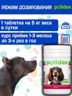 Polidex Recovit для собак, Кормовая добавка для восстановления организма после операций, травм, больших потерь крови, Полидекс Рековит, 150 таб