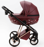 Детская коляска Adamex Quantum Superstar Deluxe 2 в 1 Q-STAR141-K (БОРДОВ.КОЖА+БОРДОВ.ДНО+РОЗОВ.ЗОЛОТО.РАМА)