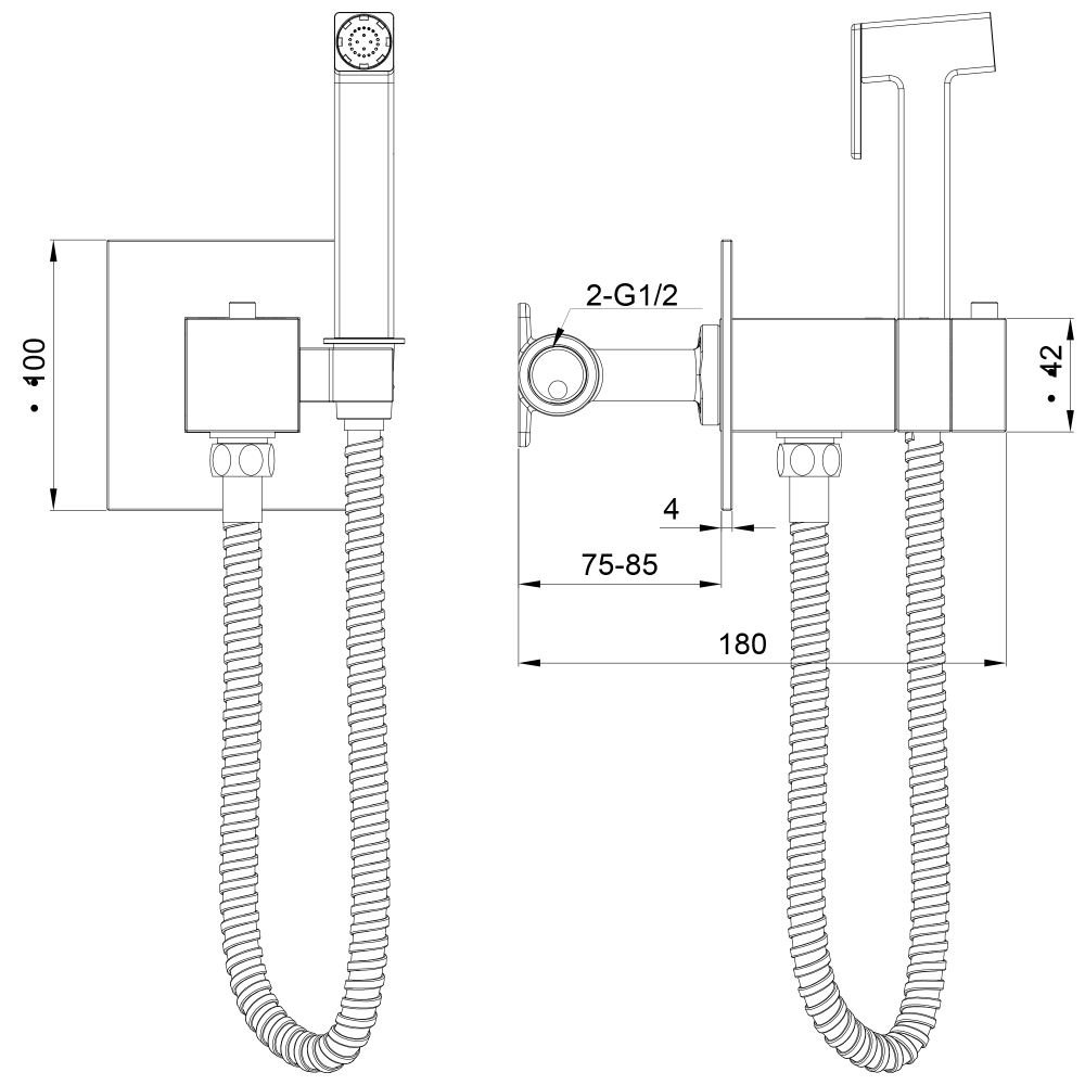 Смеситель с гигиеническим душем и термостатом встраиваемый WONZON & WOGHAND, Брашированное золото (WW-88829910-BG)