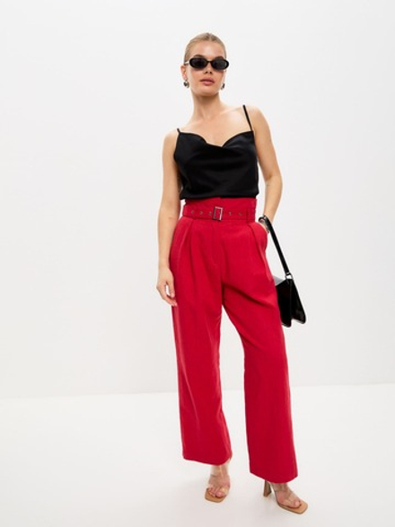 Брюки с защипами из крапивы маджента