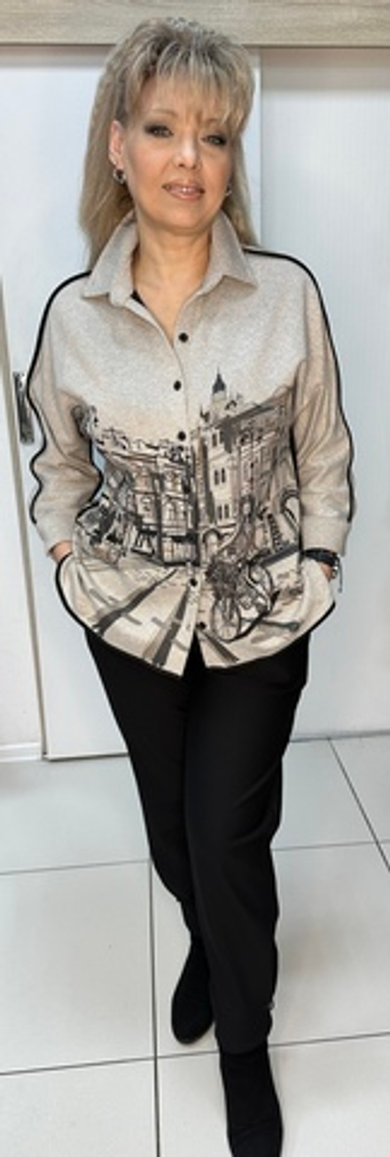 Рубашка-жакет трикотажная с изображением города