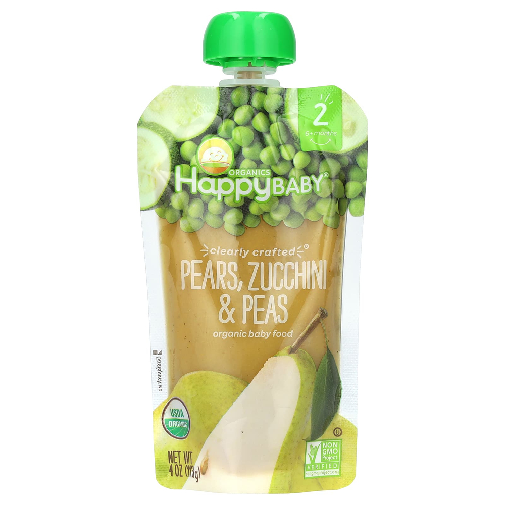 Happy Family Organics, Happy Baby®, органическое детское питание, для детей от 6 месяцев, груши, цукини и горох, 113 г (4 унции)