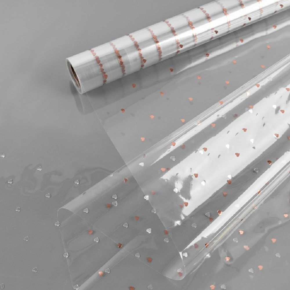 Пленка прозрачная "Любовный узор" 57см*10м Розовое-золото