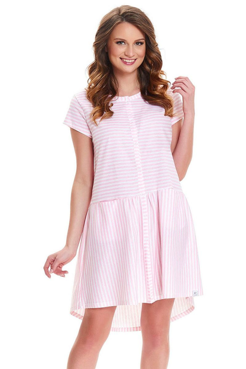 Сорочка свободного кроя в тонкую полоску (Размер: M) (Цвет: нежно-розовый)