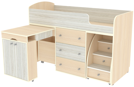 Кровать-чердак КарИВи Малыш  Дуб Молочный Винтерберг