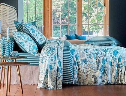 Постельное белье WATER GARDEN bleu 200х220 Blanc des Vosges 2 спальное евро Голубой