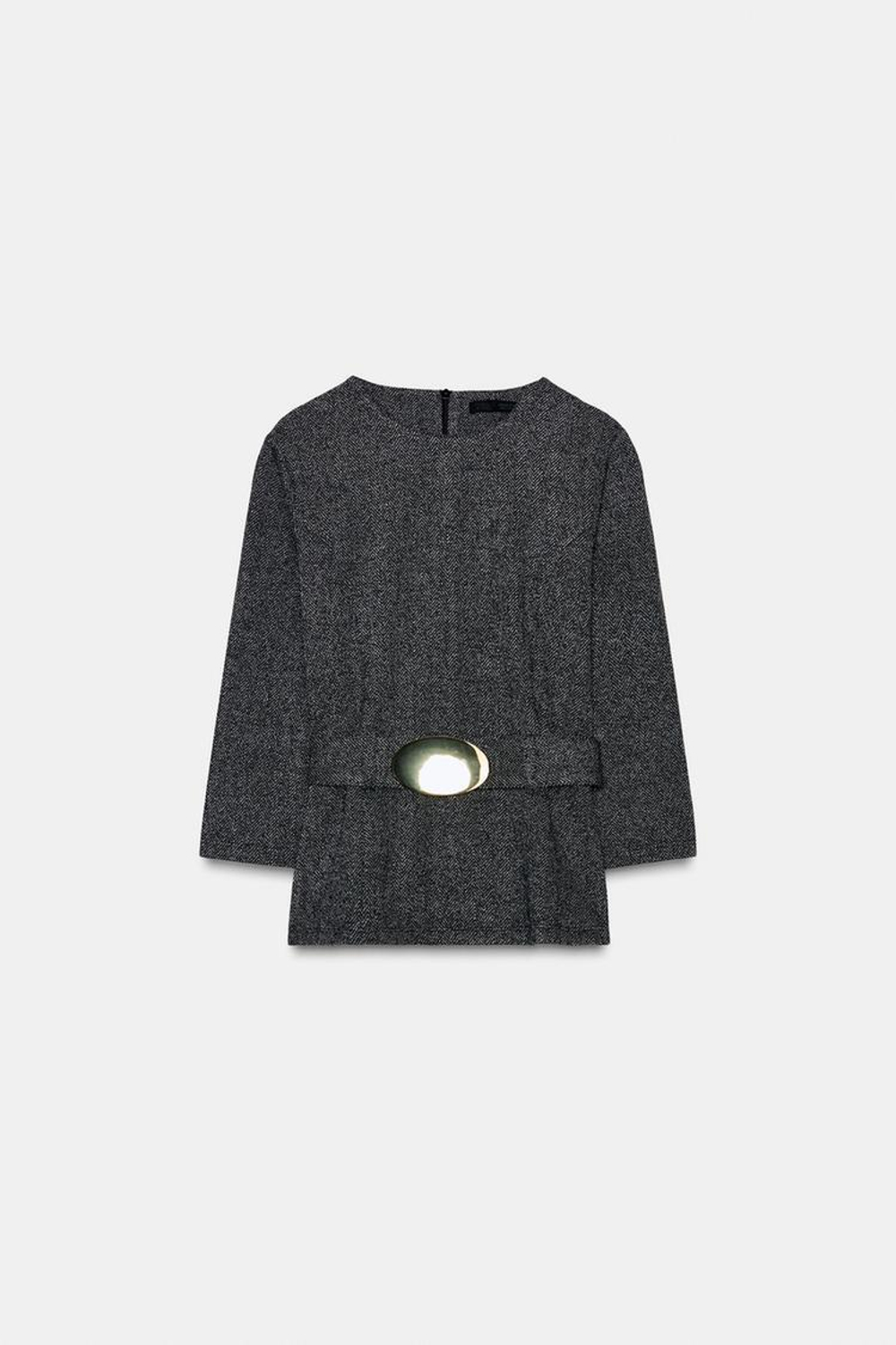 ZARA ТОП ИЗ САРЖИ С ПОЯСОМ, ТЕМНО-СЕРЫЙ