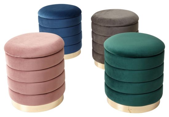 Пуф для гостиной ФРЕД синий #29, велюр / золотой каркас