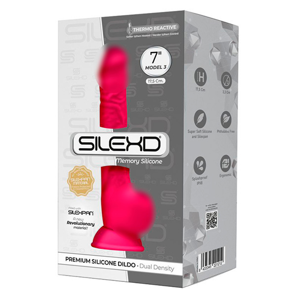 Розовый фаллоимитатор 17,5см на присоске с мошенкой SilexD Premium Silicone Dildo 7" Model 3