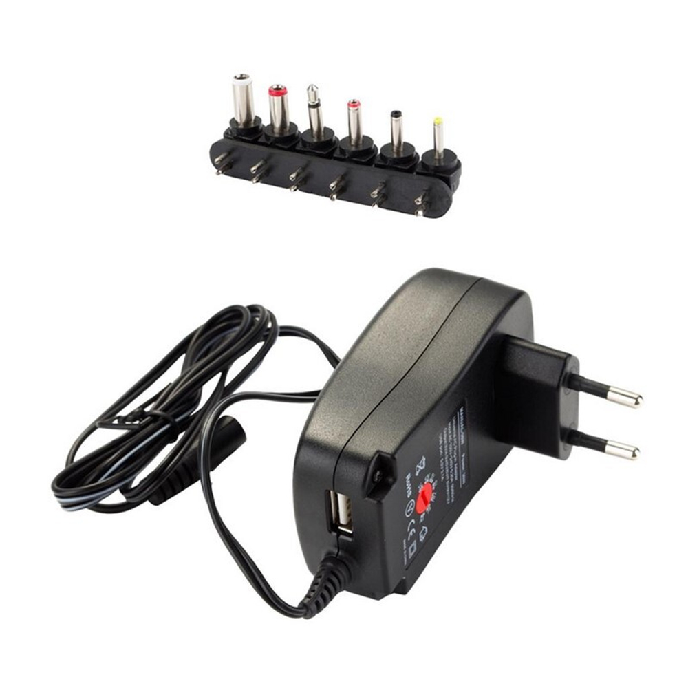 Универсальная зарядка на 30W 3v/4.5v/5v/6v/7.5v/9v/12v+USB 2.1A (7 переходников) без упаковки
