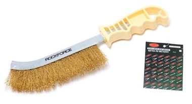 Щетка по металлу ручная в железном корпусе с пластиковой рукояткой (латунь) RockForce##Rock FORCE RF-34012123