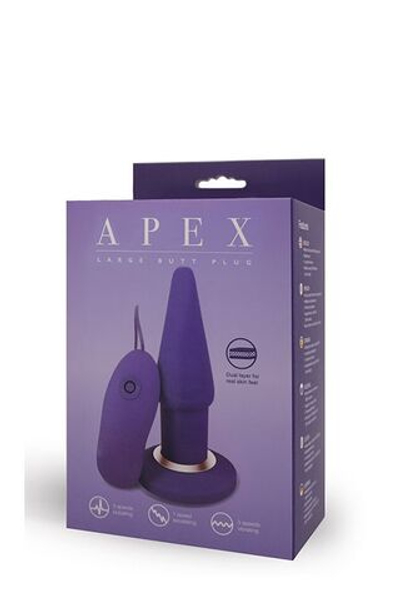 Фиолетовая анальная вибропробка APEX BUTT PLUG LARGE PURPLE - 15 см. (Цвет: фиолетовый)