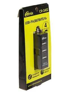 Разветвитель USB (Hub) Ritmix CR-2402, 4 порта, USB 2.0, черный,