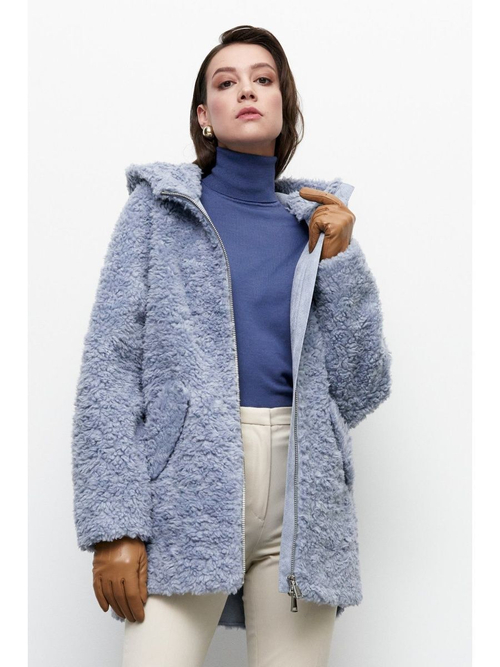 Шуба женская чебурашка тедди экомех, голубая, SilverFox