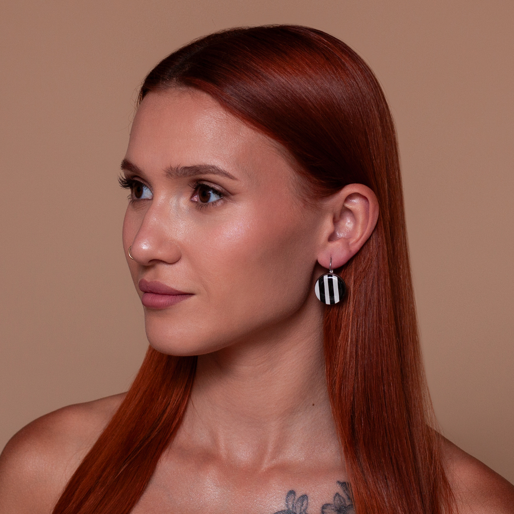 Серьги - Английский Замок Средние - Полоска - Монохром