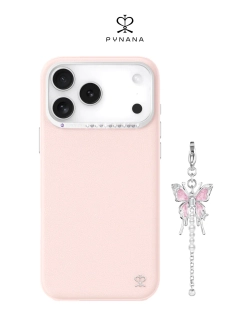 Чехол PYNANA для iPhone 17 Pro кожа, Swarovski, розовый