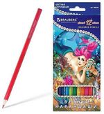 Карандаши цветные BRAUBERG "Морские легенды", 12 цв., заточенные, картонная упаковка с блестками, 180538